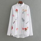 Floral Embroidered Long-sleeved Loose-fit Open-front Blouse