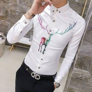 Deer Print Slim-fit Shirt