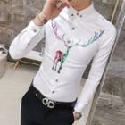 Deer Print Slim-fit Shirt