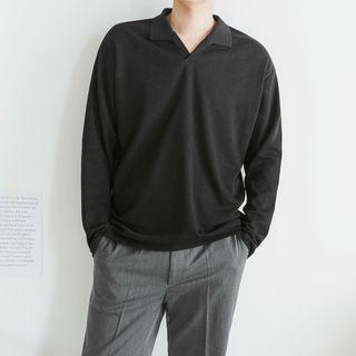 Plus Size Open-placket Knit Polo Shirt