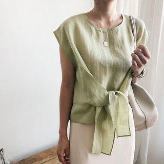 Cap-sleeve Tie-waist Linen Top