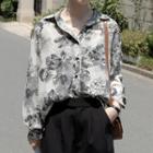Floral Print Chiffon Shirt Black - One Size