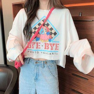 Long-sleeve Bird Print T-shirt