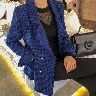 Double-breasted Fringed Houndstooth Blazer
