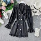 Double-breasted Long-sleeve Mini Collared Dress