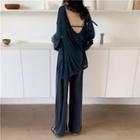 Open Back Long-sleeve T-shirt / Wide-leg Pants