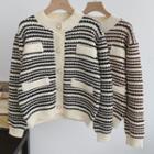 Long-sleeve Striped Knit Sweater Cardigan