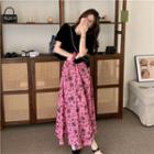 Plain Blazer / High-waist Floral Skirt