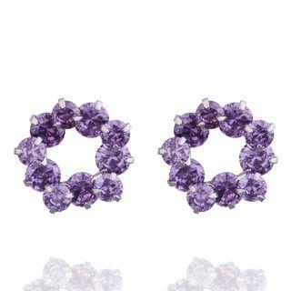 Rhinestone Floral Hoop Earring Purple - One Size
