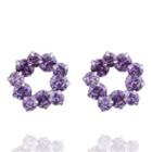 Rhinestone Floral Hoop Earring Purple - One Size
