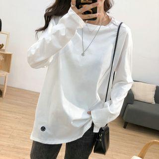 Smiley Face Embroidered Long-sleeve T-shirt