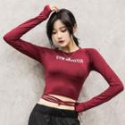 Long-sleeve Lettering Cropped Sports Top