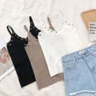 Lace-up V-neck Slim-fit Sleeveless Knit Top