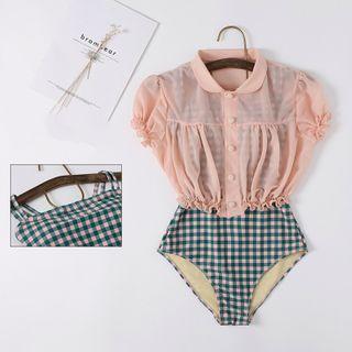 Swim Set: Strappy Plaid Swimsuit + Cover-up