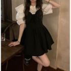 Short-sleeve Collar Blouse / Bow Strappy Dress