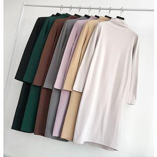Plain Mock-neck Long-sleeve Loose-fit Dress