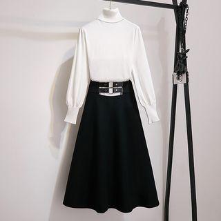 Turtleneck Sweater / High Waist A-line Skirt / Set