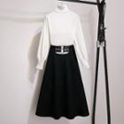 Turtleneck Sweater / High Waist A-line Skirt / Set