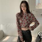 Open-back Floral Print Blouse Red Floral - Gray - One Size