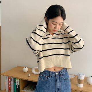 Collared Striped Crop Sweater