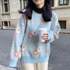 Long-sleeve Flower Pattern Knit Sweater