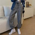 High-waist Plaid Pants Checked - One Size