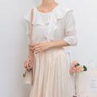 Elbow-sleeve Chiffon Blouse White - One Size