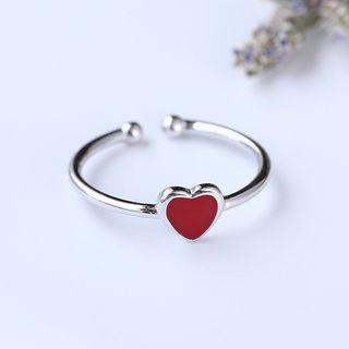 925 Sterling Silver Heart Open Ring White Gold - One Size