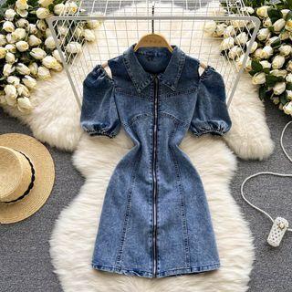 Cutout Denim Mini A-line Dress