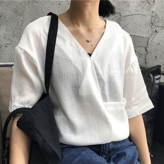 Satin Elbow-sleeve Blouse