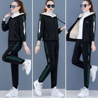 Set: Color Block Hooded Zipped Jacket + Sweatpants