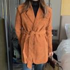 Corduroy Sashed Button-up Coat