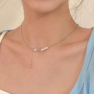 Star Faux Pearl Alloy Choker Silver - One Size