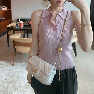 Collar Henley Knit Tank Top