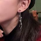 Rhinestone Long Fringe Red Heart Earring Silver - One Size