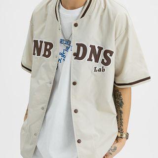 Short-sleeve Lettering Button-up Baseball Jacket