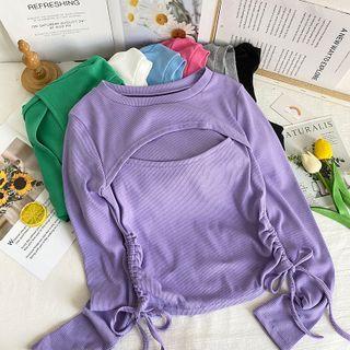 Cutout Mock Two-piece Drawstring Crop T-shirt In 7 Colors