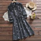 Print Long Sleeve Tie-waist Dress