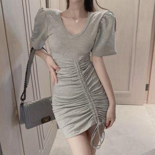 Short-sleeve Drawcord Mini Bodycon Dress