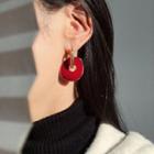 Glaze Dangle Earring 1 Pair - Ear Studs - Red & Gold - One Size
