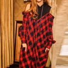 Mock Two-piece Long-sleeve Plaid Cutout Dress