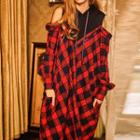 Mock Two-piece Long-sleeve Plaid Cutout Dress