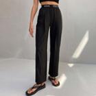 High-waist Lettering Embroidered Straight Cut Pants