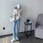 Long-sleeve Plain Knit Sweater / Wide-leg Jeans