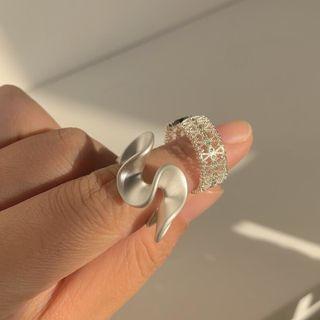 Wave / Cutout Rhinestone Alloy Open Ring