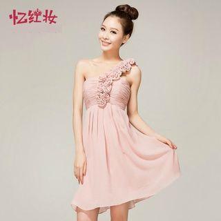 One-shoulder Rosette Cocktail Party Dress