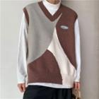 Color Block Lettering Sweater Vest