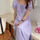 Short-sleeve Square Neck Tie Accent Dress