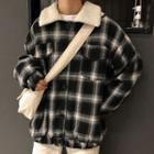 Fleece-lined Plaid Button Jacket As Shown In Figure - One Size