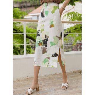 Pocket-side Printed Long Skirt